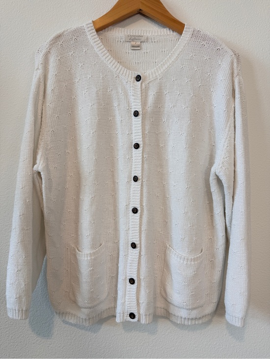Christopher & Banks Sweaters - Vintage Classic White Cotton Ramie Pointelle Knit Cardigan Sweater Medium Large